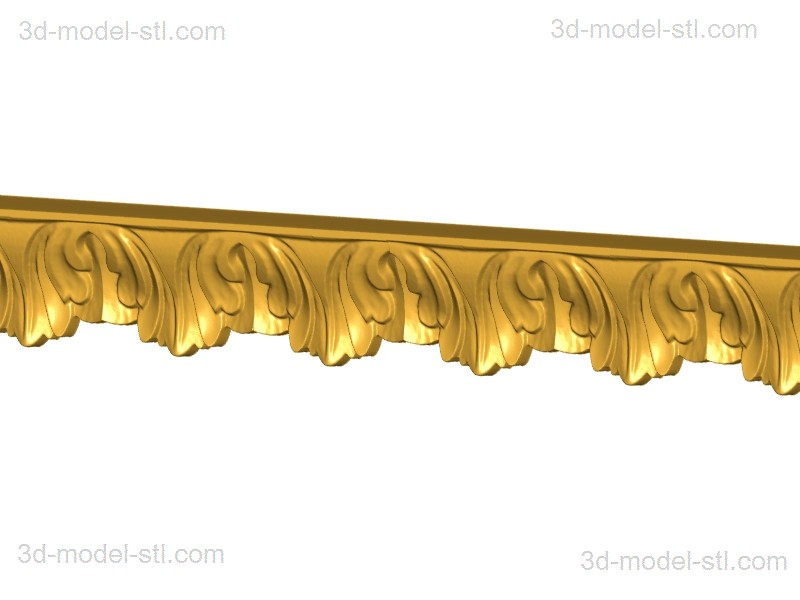 Багет 21 модель stl 3d | Авторский молдинг - карниз, акантный лист, растительный орнамент.